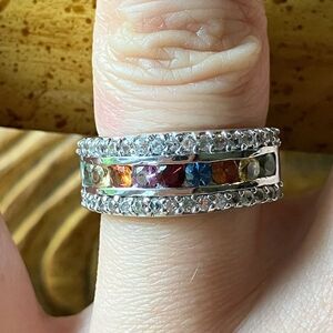 Natural Multicolor Sapphire Sterling Silver Ring Size 6